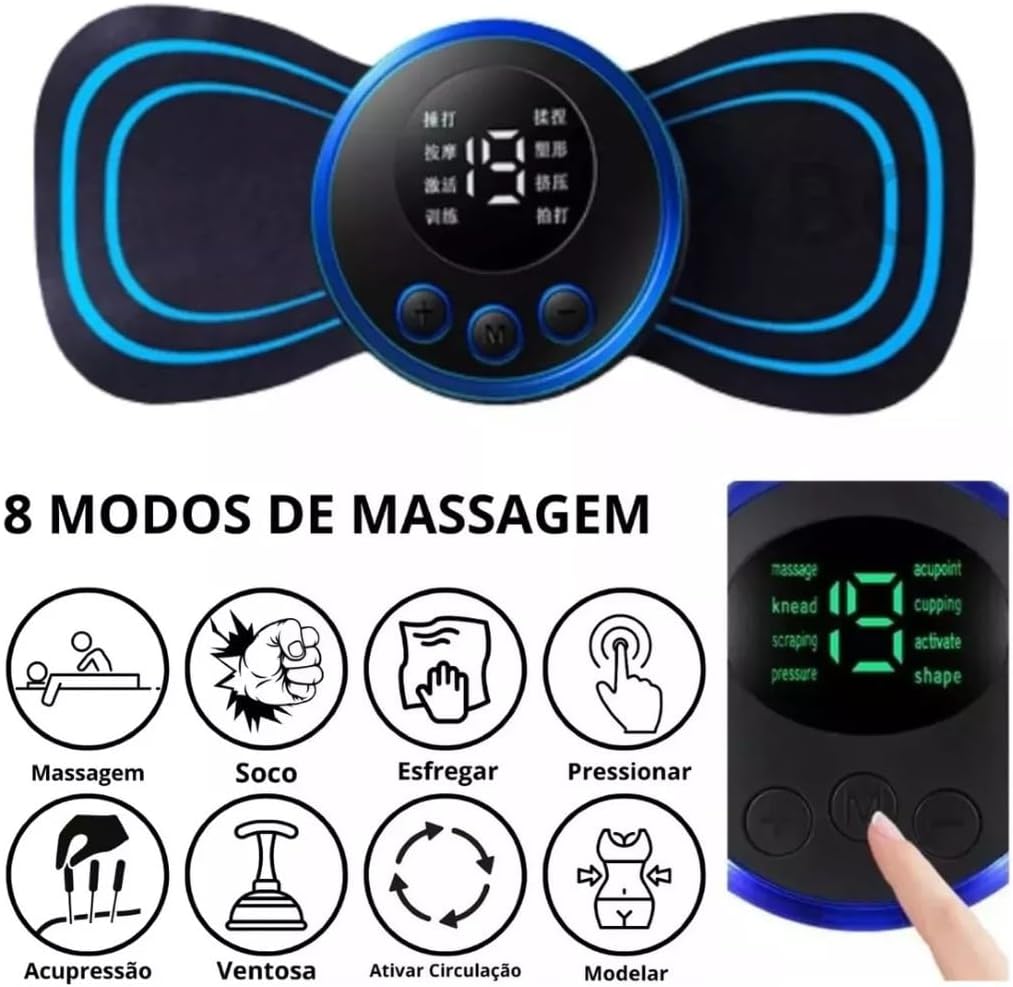 Mini Massageador Elétrico EMS – Alívio Instantâneo para Dores Musculares!