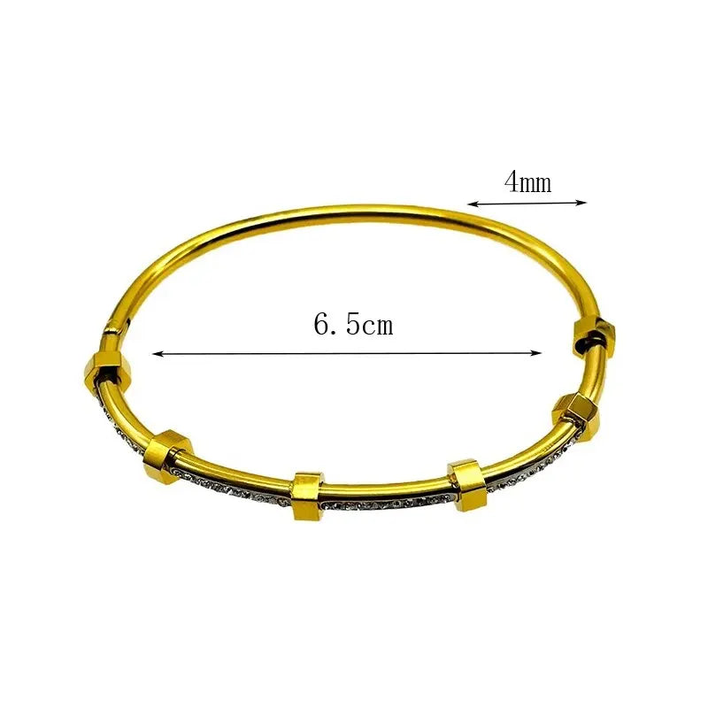 Bracelete de Aço Inoxidável com Zirconia - Prata ou Ouro