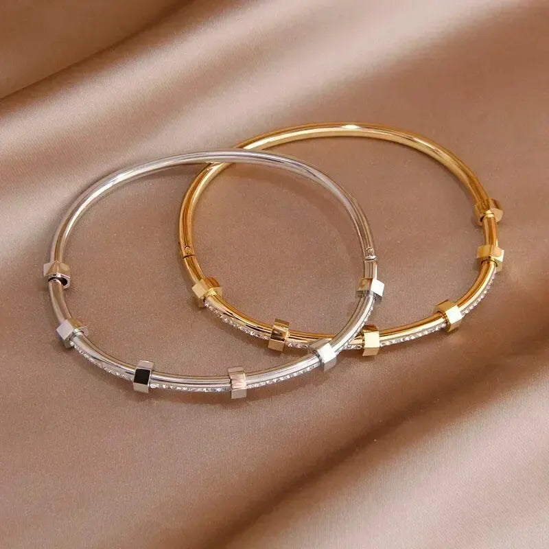 Bracelete de Aço Inoxidável com Zirconia - Prata ou Ouro