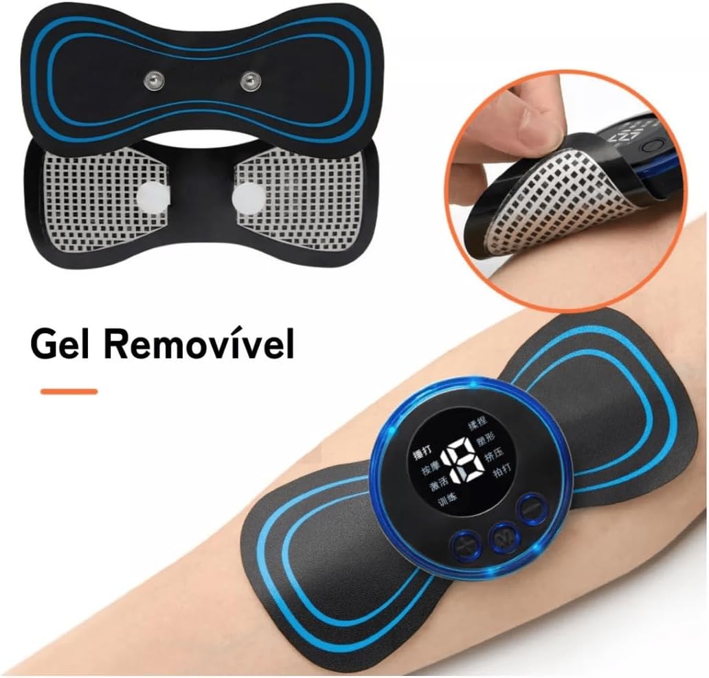 Mini Massageador Elétrico EMS – Alívio Instantâneo para Dores Musculares!
